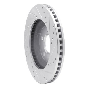 Ford Mustang Brake Rotor (1) - Front Left - R1 Concepts - Drilled & Slotted - Silver - `05-`14